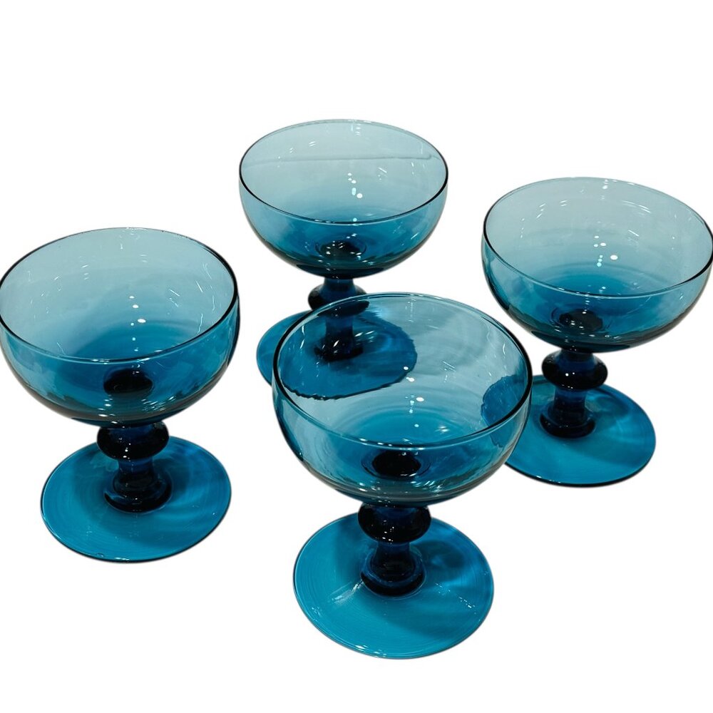 MCM Set of 4 "Teal/London Blue" Italian Art Coupe Glasses